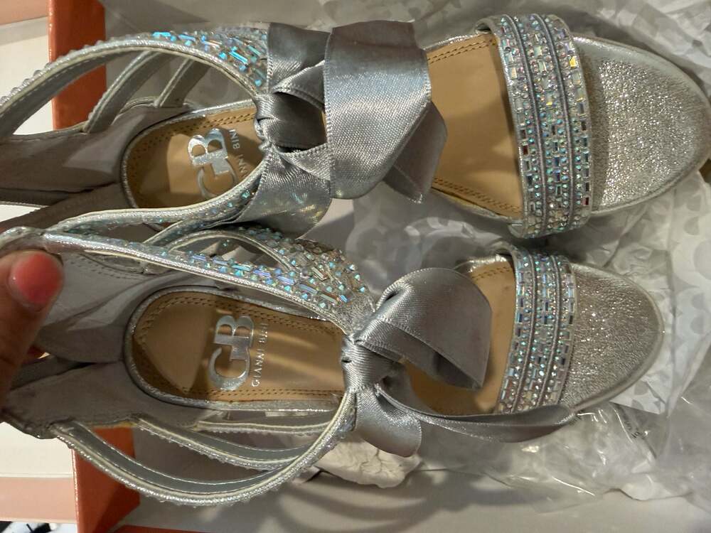 Gianni Bini Prom-Queen Silver Rhinestone Criss-Cross Ankle Strap Sandal